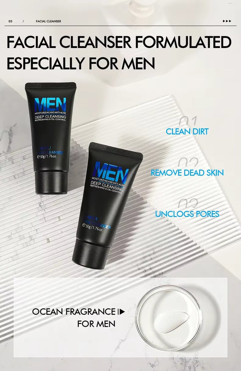 Men Facial Cleanser Face Washing Moisturizing Man Skin Care Oil Control Blackhead Remove Scrub Cosmetics Deep Norishing