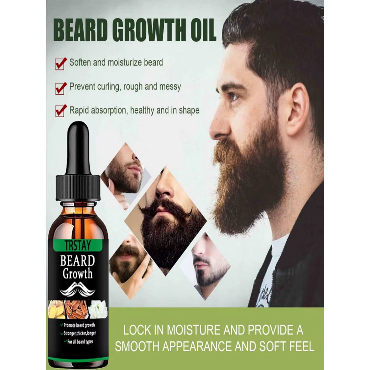 NEW Beard Hair Growth Essential Oil anti Hair Loss Product Natural Mustache Regrowth Oil for Men Nourishing Beard Care Roller