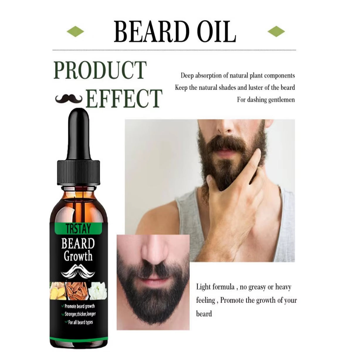 NEW Beard Hair Growth Essential Oil anti Hair Loss Product Natural Mustache Regrowth Oil for Men Nourishing Beard Care Roller