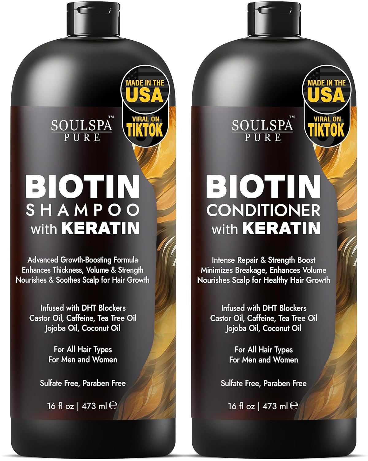 Biotin & Keratin Shampoo and Conditioner Set – Sulfate-Free, Advanced Hair Growth and Strengthening Formula – Infused with DHT Blockers to Reduce Thinning – Suitable for Men & Women – 16 fl. oz. Each