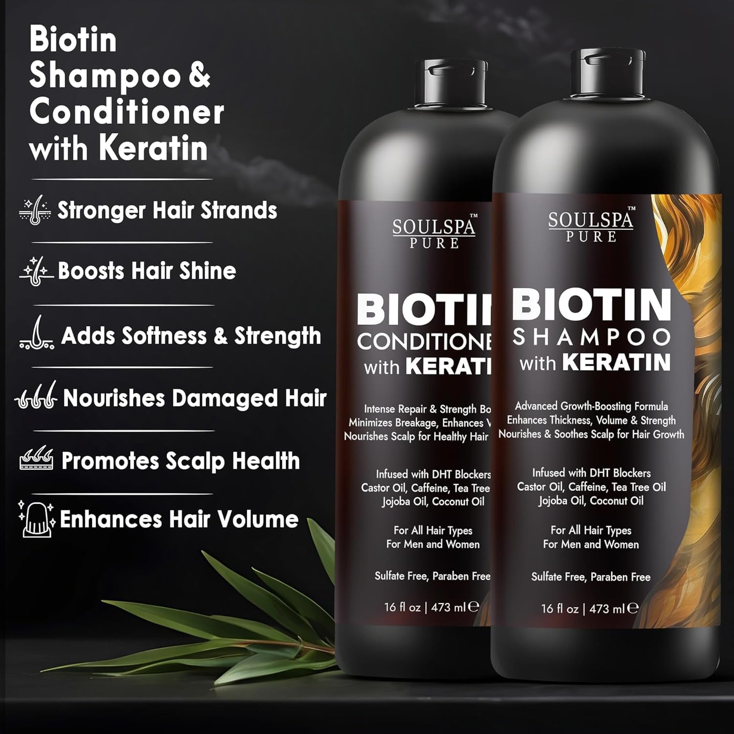 Biotin & Keratin Shampoo and Conditioner Set – Sulfate-Free, Advanced Hair Growth and Strengthening Formula – Infused with DHT Blockers to Reduce Thinning – Suitable for Men & Women – 16 fl. oz. Each