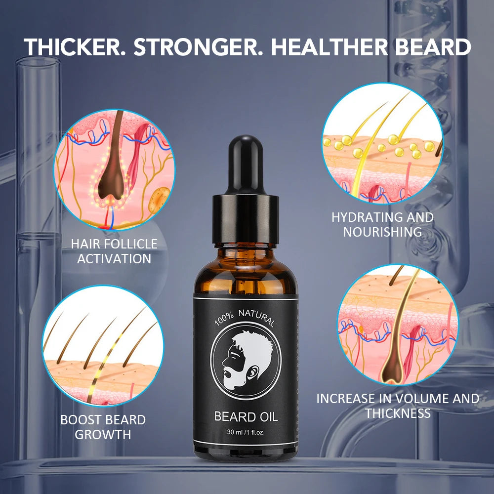 New Facial Hair Beard Growth Oil for Men Thicken Soft Smooth Nourish Beard Oil Natural Mustache Growing Essential Oil Beard Care