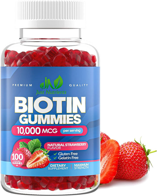 Biotin 10000Mcg Gummies for Women & Men (100 Count) - 2X Extra Strength Biotin