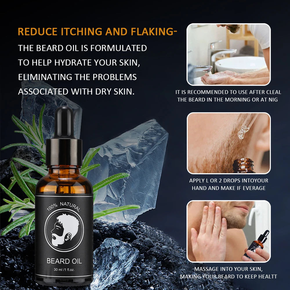 New Facial Hair Beard Growth Oil for Men Thicken Soft Smooth Nourish Beard Oil Natural Mustache Growing Essential Oil Beard Care