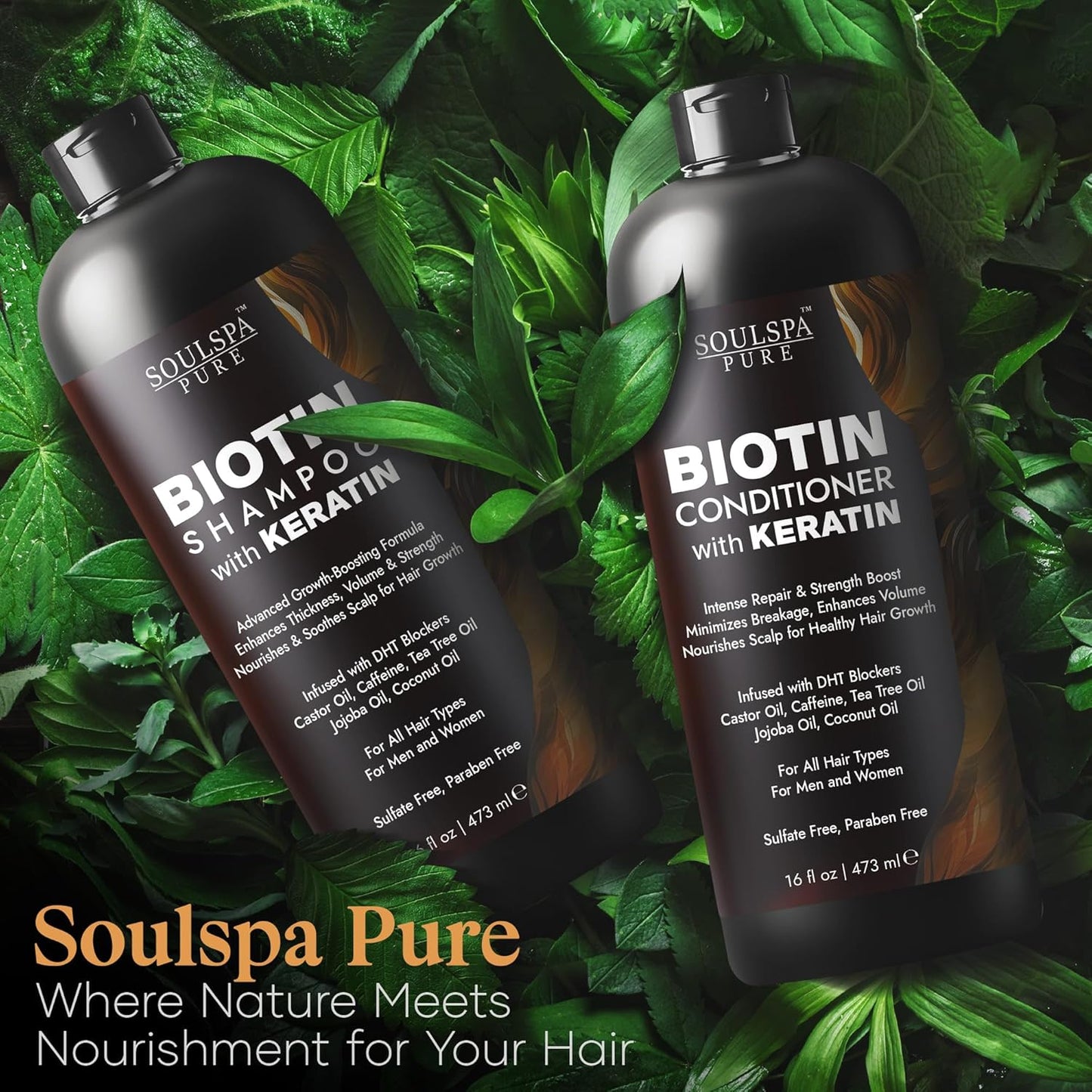 Biotin & Keratin Shampoo and Conditioner Set – Sulfate-Free, Advanced Hair Growth and Strengthening Formula – Infused with DHT Blockers to Reduce Thinning – Suitable for Men & Women – 16 fl. oz. Each