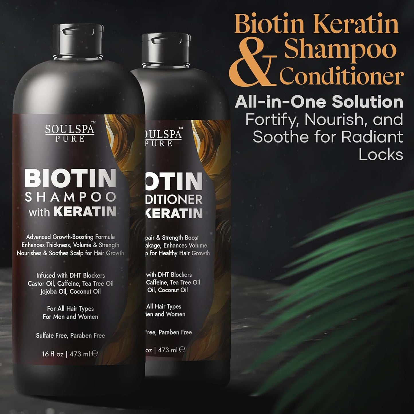 Biotin & Keratin Shampoo and Conditioner Set – Sulfate-Free, Advanced Hair Growth and Strengthening Formula – Infused with DHT Blockers to Reduce Thinning – Suitable for Men & Women – 16 fl. oz. Each