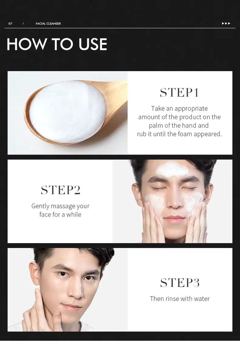 Men Facial Cleanser Face Washing Moisturizing Man Skin Care Oil Control Blackhead Remove Scrub Cosmetics Deep Norishing