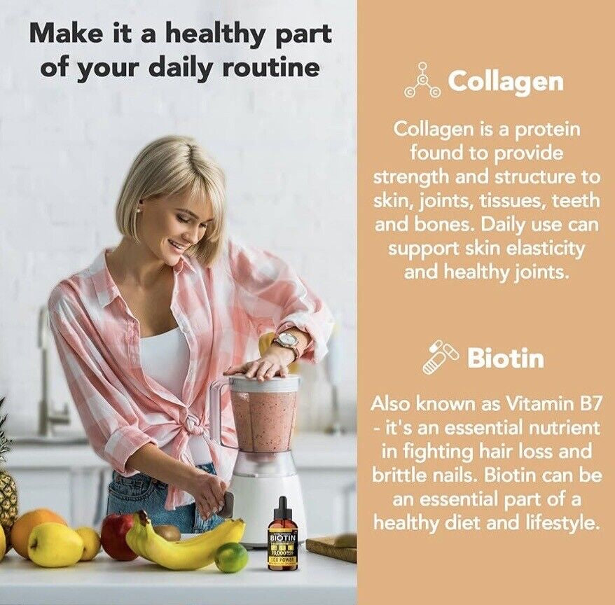 Biotin Collagen Liquid Drops - Maximum Potency for Hair, Skin, Nails - USA Made